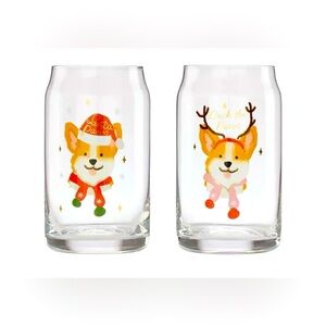 Cambridge 16 Oz Holiday Corgi Beer Can Cocktail Glasses, Set of 2